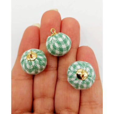 Green and White Checkered Cotton Small Fabric Balls Tassel, Button with Ring Cap, Decorative Tassels